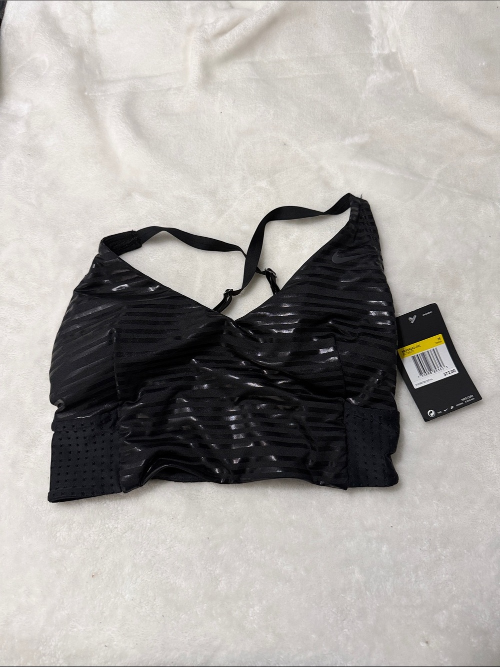 Nike Black Shiny Striped Longline Sports Bra